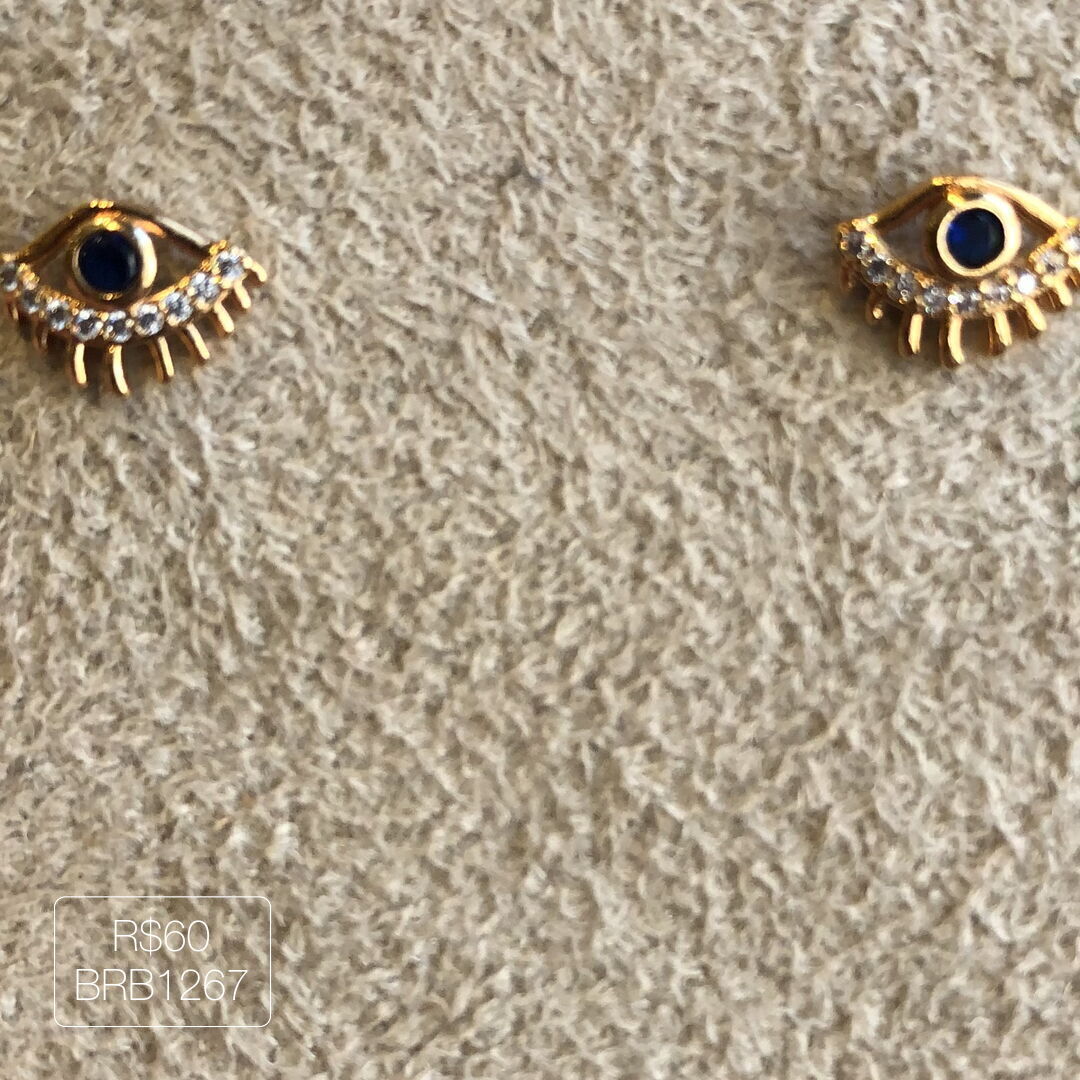 Brinco Olho Grego Azul Cílios Lisos